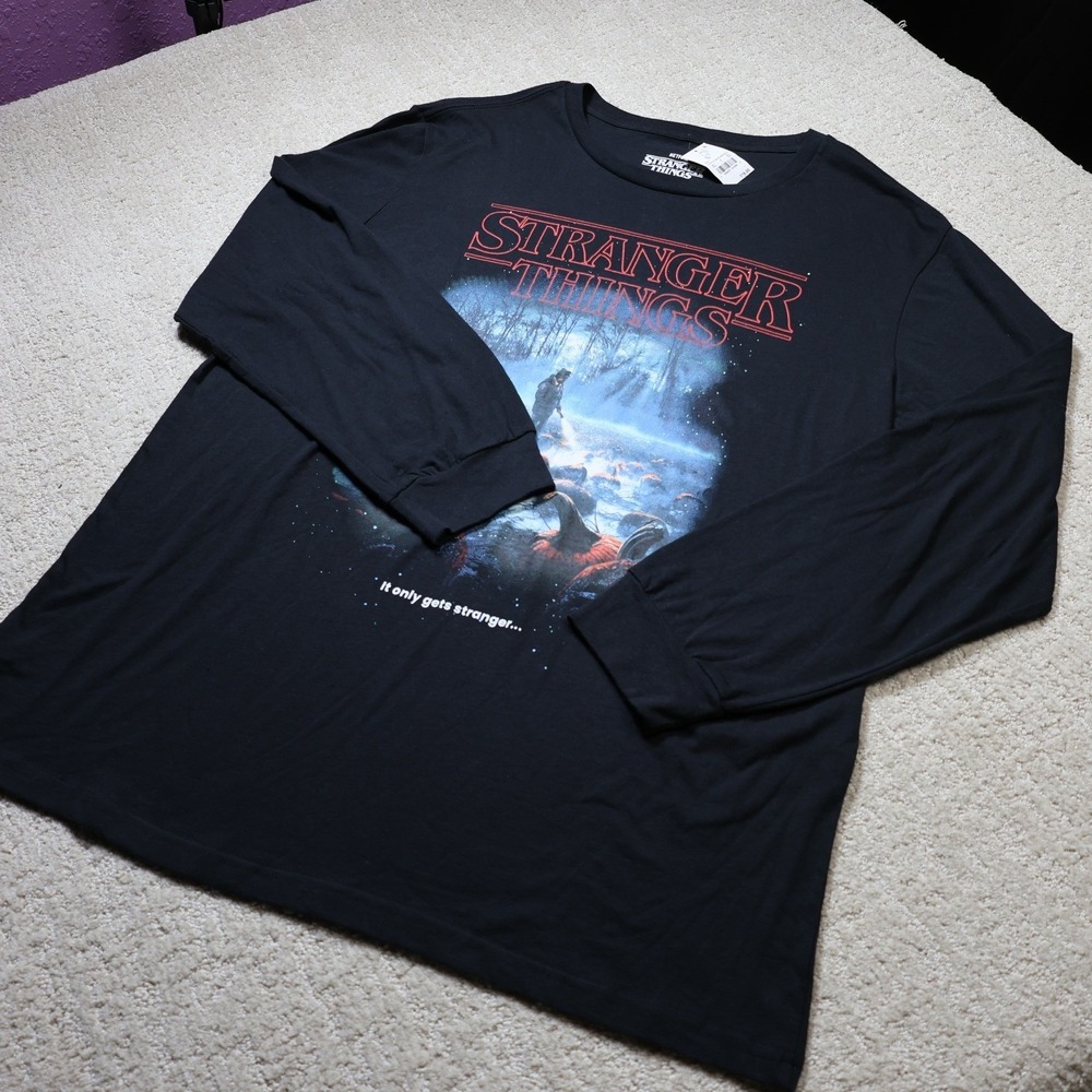 Netflix Stranger Things Hopper Pumpkin Patch Black Long Sleeve Shirt XXL